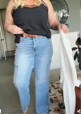 Full Size High Waist Straight Cargo Jeans
