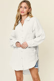 Full Size Pocketed All Cotton Gauze Texture Button Up Shirt