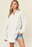 Full Size Pocketed All Cotton Gauze Texture Button Up Shirt