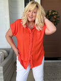 Linen Blend Button Down Short Folded Sleeve Shirt