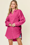 Full Size Pocketed All Cotton Gauze Texture Button Up Shirt