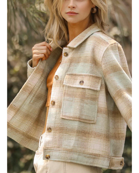 Cropped Flannel Jacket in Sage and Nutmeg