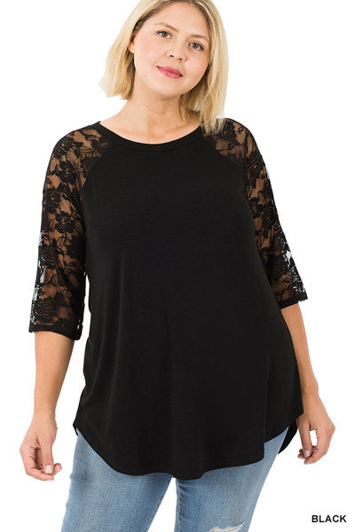 All About That Lace Sleeve Flared Tee in Black