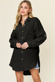 Full Size Pocketed All Cotton Gauze Texture Button Up Shirt