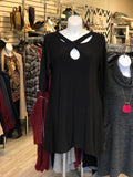 Peek-a-boo Tunic Dress with Reverse Keyhole Neckline in Black