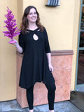 Peek-a-boo Tunic Dress with Reverse Keyhole Neckline in Black