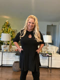 Peek-a-boo Tunic Dress with Reverse Keyhole Neckline in Black