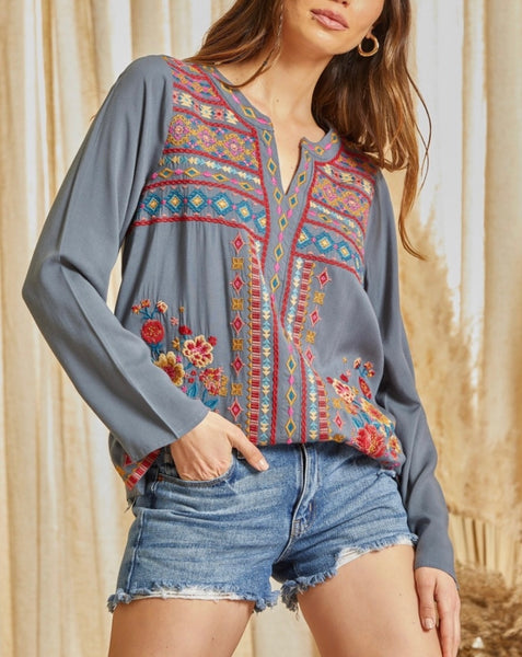 Fall Foliage Embroidered Blouse