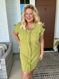 Full Size Raw Hem Button Down Short Sleeve Gauze Shirt Dress Plus Size