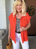 Linen Blend Button Down Short Folded Sleeve Shirt