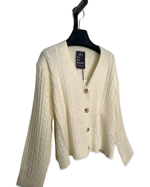 Tripping Cable Knit Cardigan in Ivory