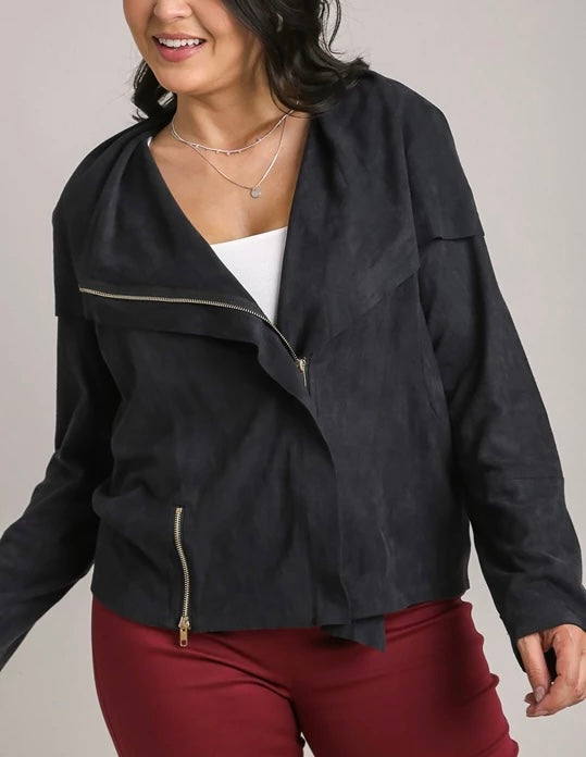 Let’s Go for a Spin Moto Jacket in Faux Black Suede