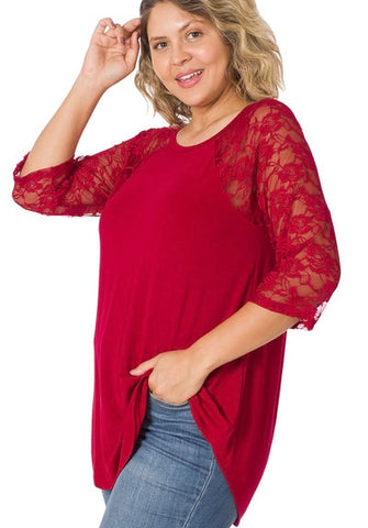 Plus size holiday red lace tee