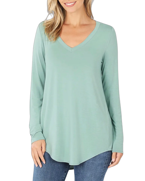 Luxe Fit and Flare Long Leeved Tee in Sage