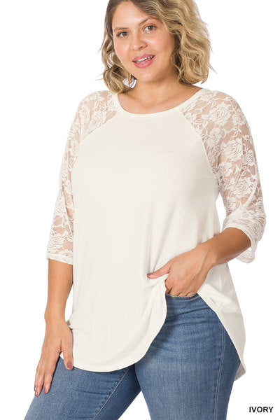 All About That Lace Sleeve Flared Tee in Ivory