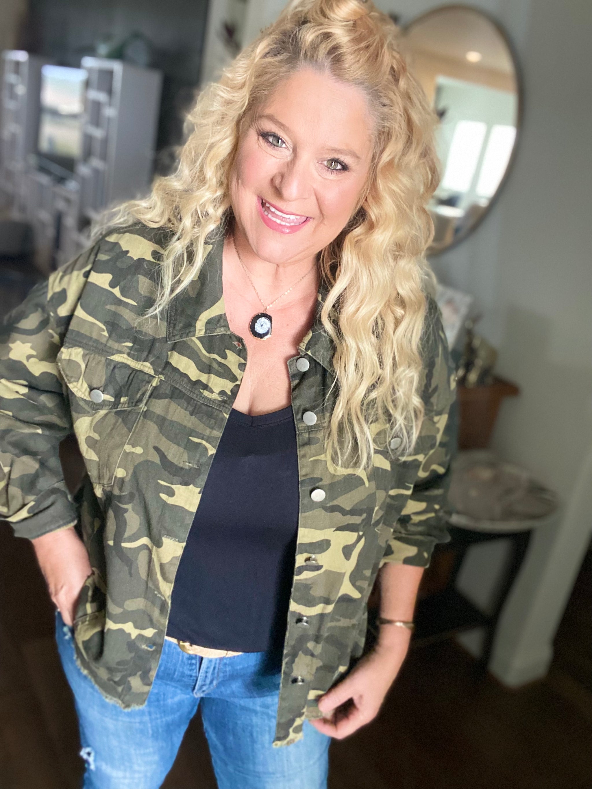Now You See Me Distressed Camo Jacket Jill Alexander Designs
