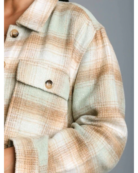 Cropped Flannel Jacket in Sage and Nutmeg