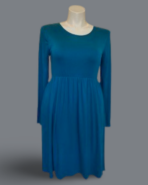 Gathered Waist Pocketed Midi Dress in Teal