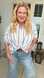 Woven Yarn-Dye Stripe Oversized Button Down Shirt Black and White