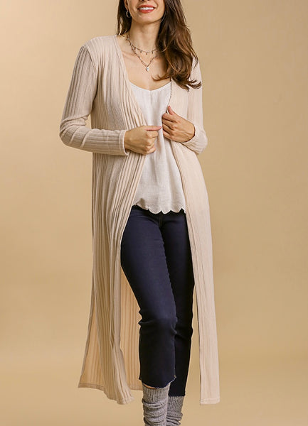 Long Line Ribbed Duster in Ivory