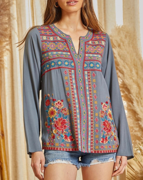 Fall Foliage Embroidered Blouse