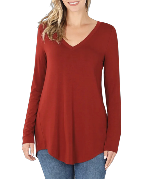 Luxe Fit and Flare Long Leeved Tee in Brick