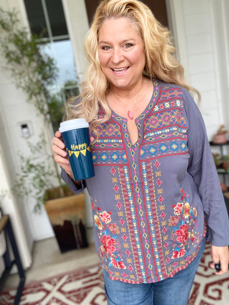 Fall Foliage Embroidered Blouse