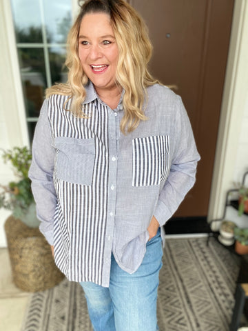 Mixed Messages Striped Button Up Blouse