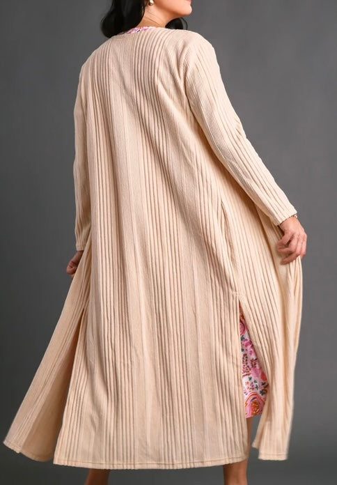 Long Line Ribbed Duster in Ivory