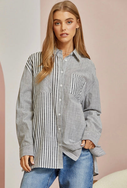 Mixed Messages Striped Button Up Blouse