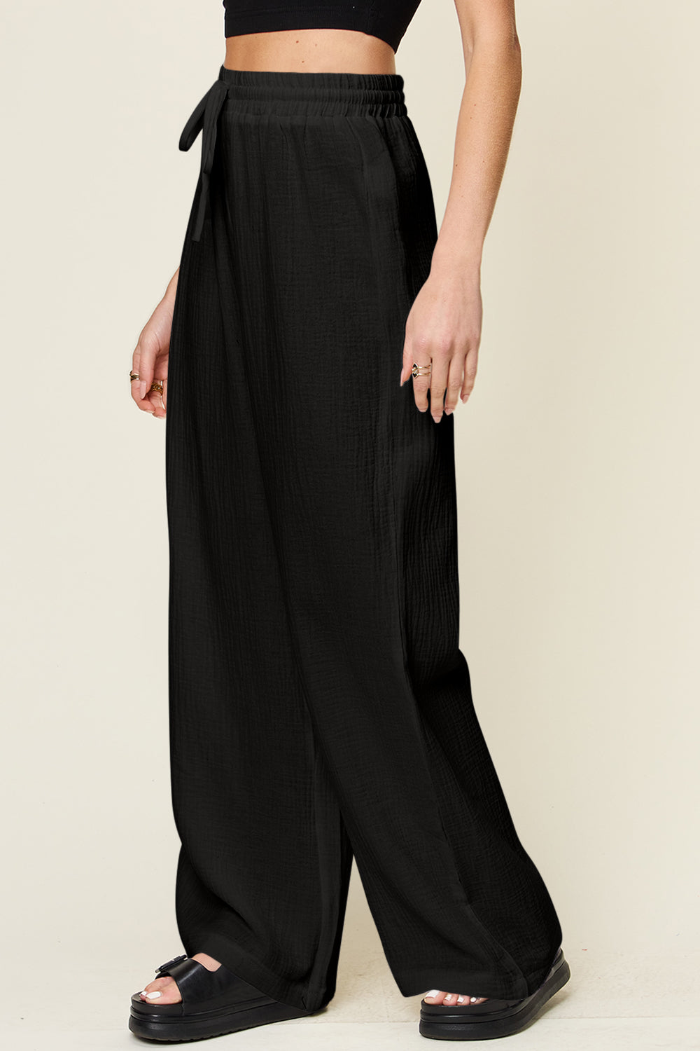 【Anyone more】Fels Nylon Pintuck String Wide Pants Noah Wide Pant - Navy - Feather and Noise
