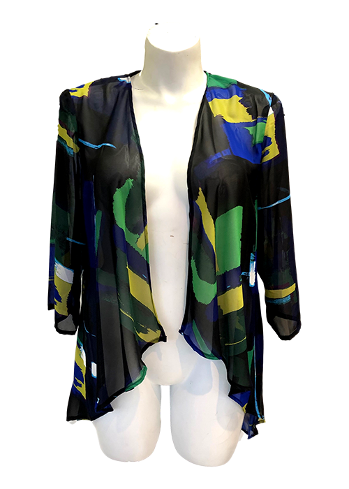 Sheer Chiffon Kimono Jacket in Green Gold Abstract – Jill Alexander Designs