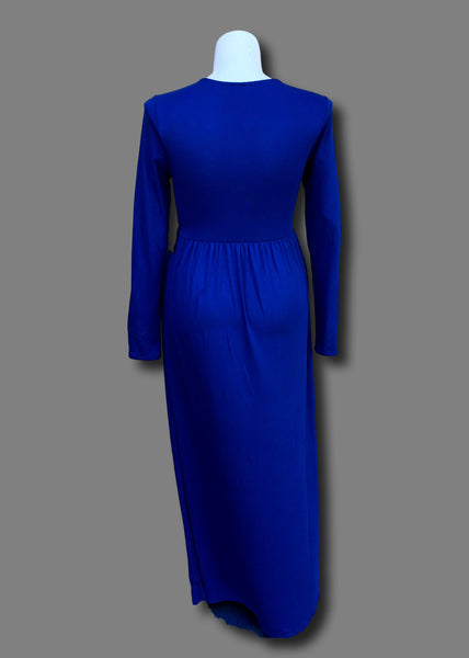 Gathered Waist Pocketed Maxi Dress in Royal Blue