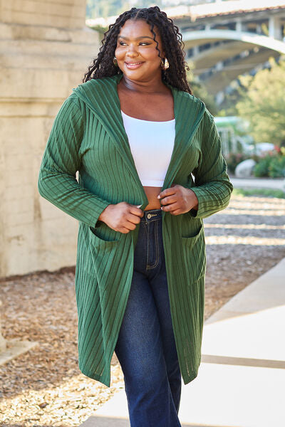 Love My Pockets Full Size Hooded Sweater Cardigan