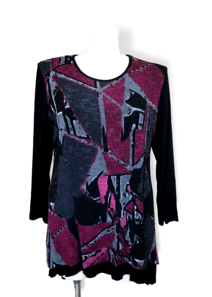 Tunic sweater in pinks and purples for mature women