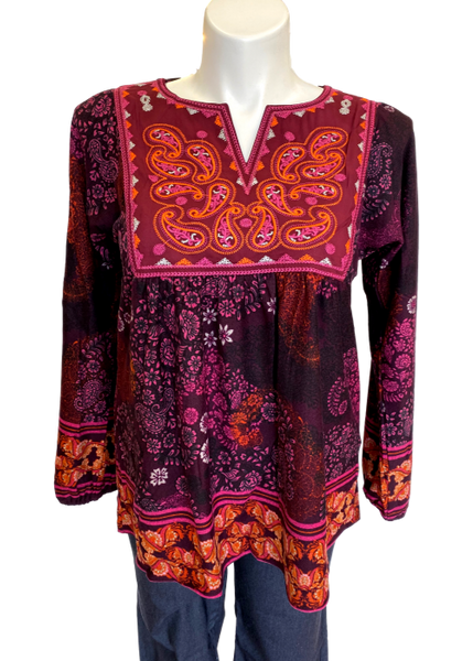 Peace on Earth Embroidered Top in Plum and Magenta