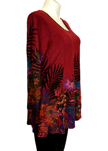 Pocket Full of Posies Sweater Tunic in Red Fern Print