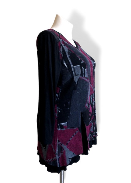 Peel Away My Layers Mesh Overlay Top in Geometric Magenta
