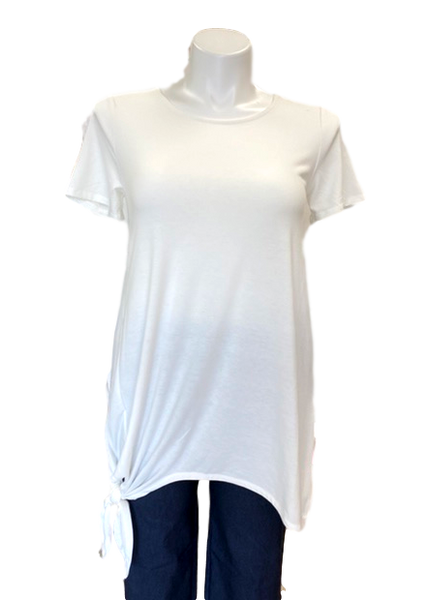 Short Sleeved Tie Front Brick Top in Ivory