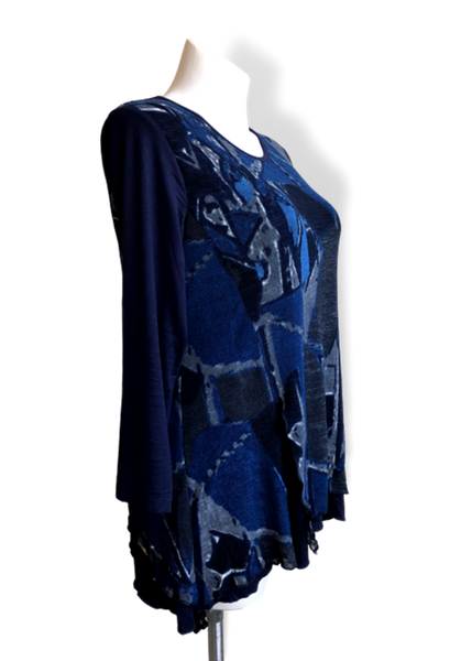 Peel Away My Layers Mesh Overlay Top in Blue Geometric