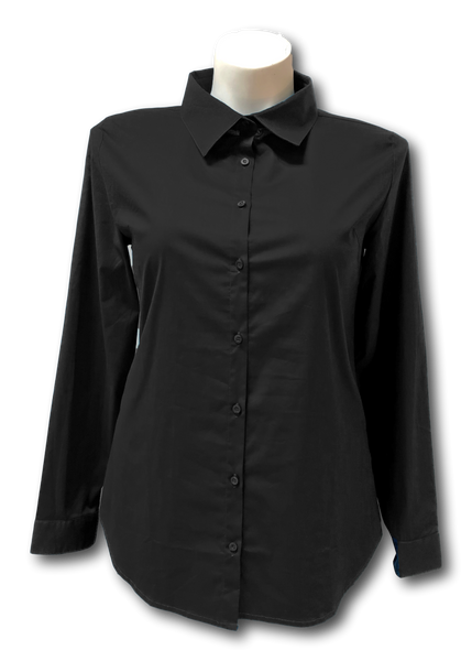 Long Sleeved Stretch Button Up Blouse in Black