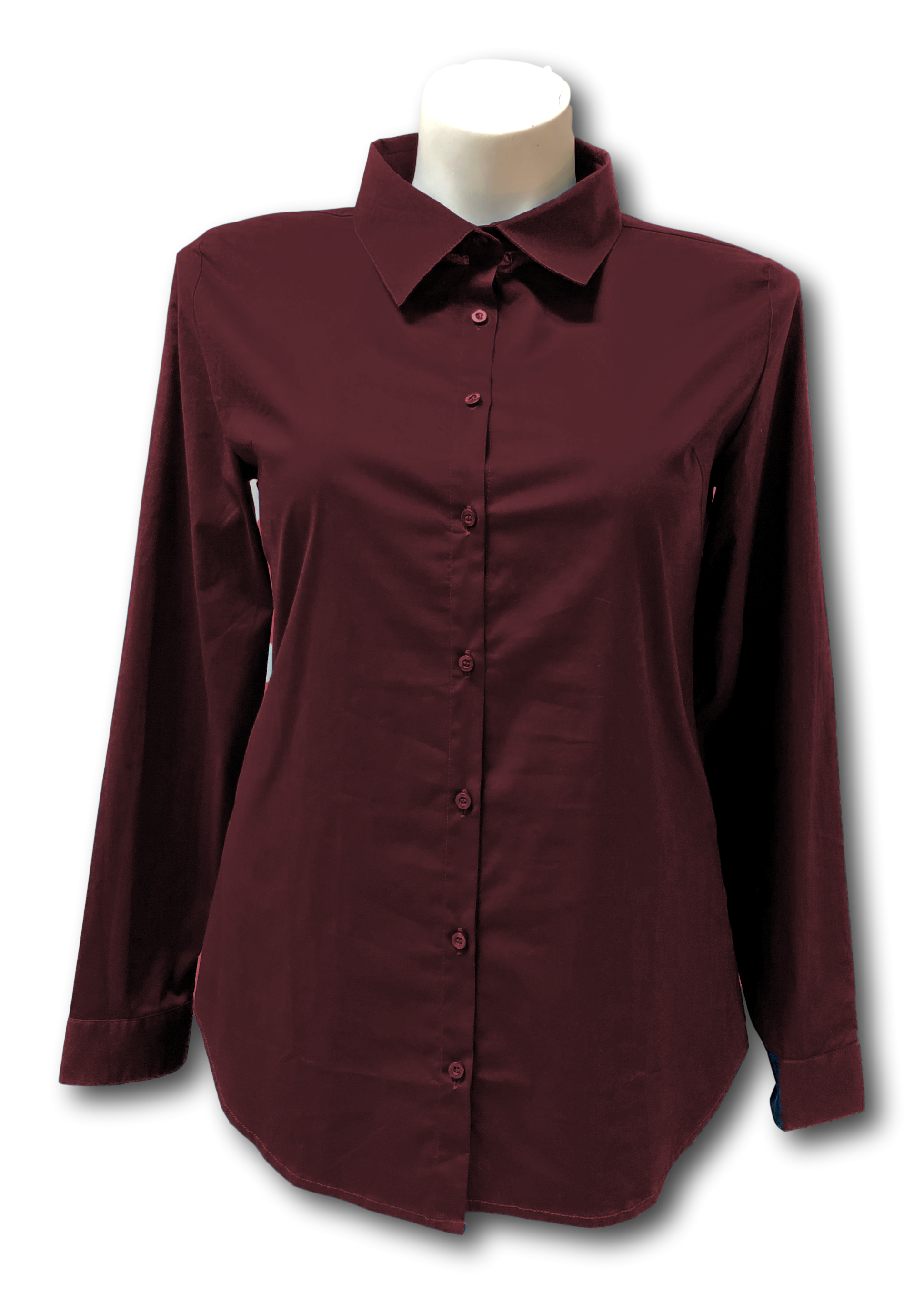 激安超安値 Burgandy_Wine_Stretch_button_u シャツ+ブラウス(長袖+七分)