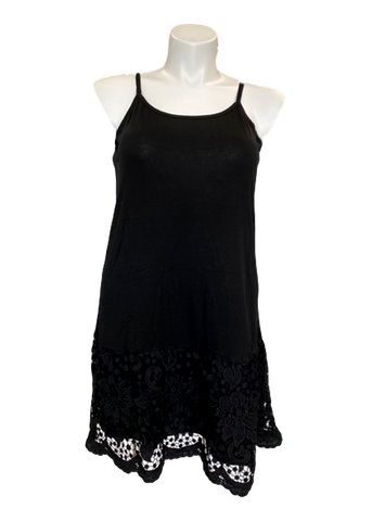 Laced Extender Tunic Slip Dress in Black