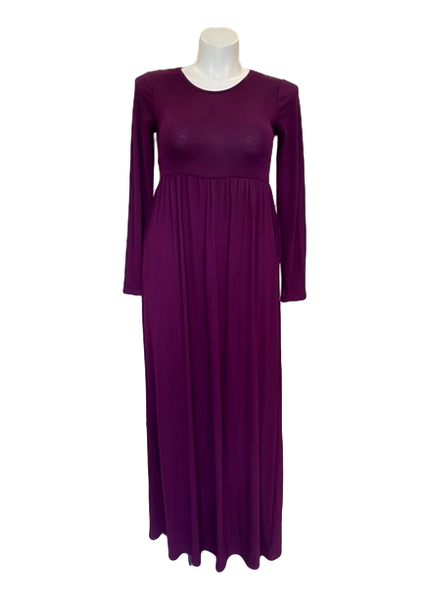 Gathered Waist Pocketed Maxi Dress in Plum