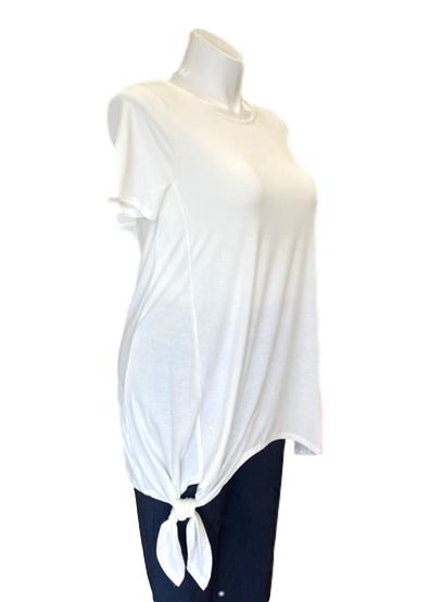 Short Sleeved Tie Front Brick Top in Ivory