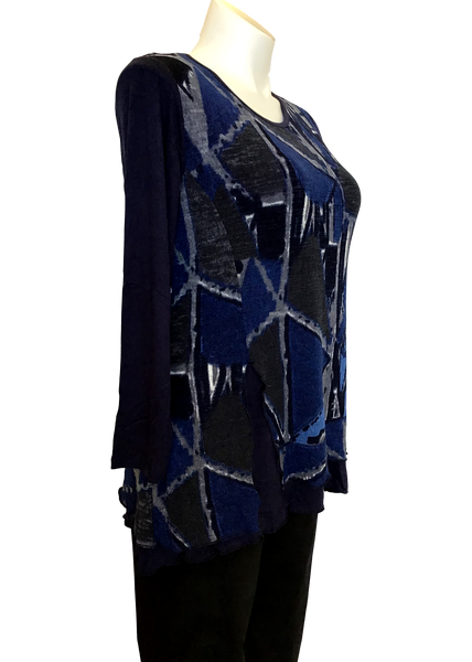 Peel Away My Layers Mesh Overlay Top in Blue Geometric