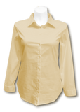 Long Sleeved Stretch Button Up Blouse in Tan