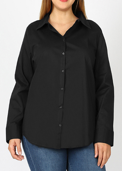Long Sleeved Stretch Button Up Blouse in Black