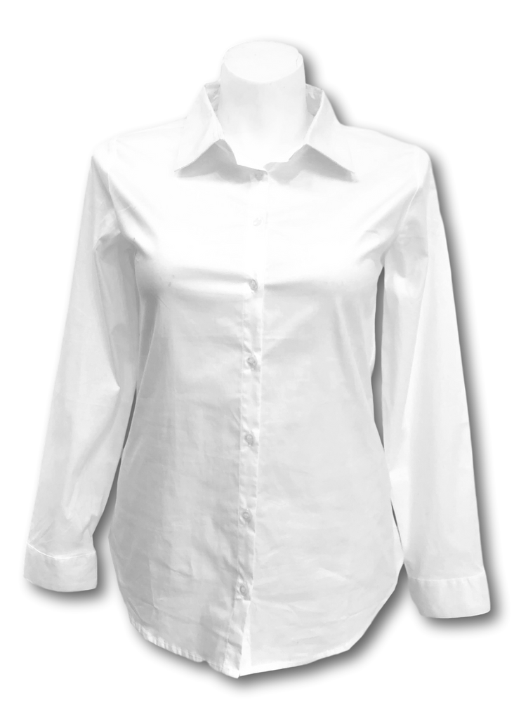 Long Sleeved Stretch Button Up Blouse in White Jill Alexander