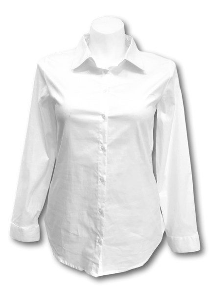 Long Sleeved Stretch Button Up Blouse in White